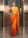 Yellow Satin Silk Saree for Evening & Festive Ready to Wear Saree