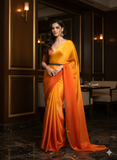 Yellow Satin Silk Saree for Evening & Festive Ready to Wear Saree