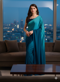 Teal Blue Satin Silk Saree for Evening & Festive Ready to Wear Saree
