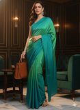 Emerald Green Satin Silk Saree for Evening & Festive Ready to Wear Saree