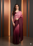 Wine Satin Silk Saree for Evening & Festive Ready to Wear Saree