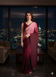 Wine Satin Silk Saree for Evening & Festive Ready to Wear Saree
