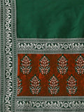 Emerald Green Ajrakh Print Lehenga Set with Off-Shoulder Puff Sleeve Blouse