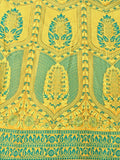 Lime Yellow Ajrakh Print Lehenga Set with Off-Shoulder Puff Sleeve Blouse