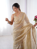 Galaxy Gold Organza Saree with Silver Sequin Embroidery