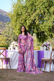 Wine Floral Printed Georgette Ready to Wear Saree with Pearl Border