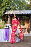Red Floral Printed Georgette Ready to Wear Saree with Pearl Border