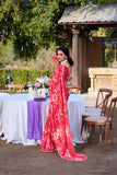 Red Floral Printed Georgette Ready to Wear Saree with Pearl Border
