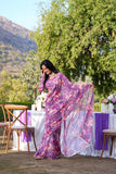 Wine Floral Printed Georgette Ready to Wear Saree with Pearl Border