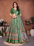 Green Banarasi Silk Half Saree Lehenga Choli, South Indian Langa Voni Set
