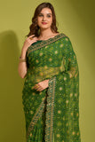 Royal Envy Green Saree with Gold Foil Buti & Lace Border