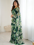 Green Floral Printed Georgette Saree with Designer Blouse