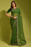Royal Envy Green Saree with Gold Foil Buti & Lace Border