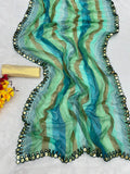 Aqua Horizon Striped Georgette Saree with Mirror Work Border