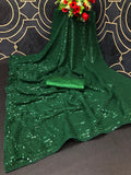 Midnight Noir Green Sequin Georgette Saree For Women
