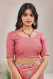 Elegant Peach Organza Saree with Floral Embroidered Border