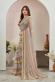 Multicolor Pastel Striped Saree with Subtle Gold Border Elegant Daily & Festive Wear