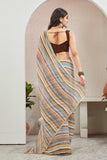 Multicolor Pastel Striped Saree with Subtle Gold Border Elegant Daily & Festive Wear