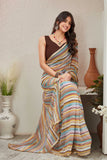 Multicolor Pastel Striped Saree with Subtle Gold Border Elegant Daily & Festive Wear