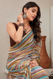 Multicolor Pastel Striped Saree with Subtle Gold Border Elegant Daily & Festive Wear