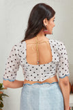 Elegant Sky Blue Floral Printed Saree with Polka Dot Blouse