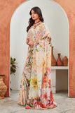 Bold Bloom Floral Print Saree with Embroidered Border & Designer Blouse