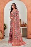 Traditional Red & Green Geometric Printed Saree with Matching Blouse