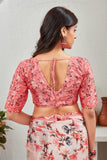 Blush Pink Floral Satin Saree with Pearl Border & Designer Blouse