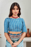 Sky Blue Satin Saree with Traditional Circular Motif Print & Matching Blouse