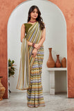 Multicolor Pastel Striped Saree with Subtle Gold Border Elegant Daily & Festive Wear