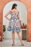 Tiered Floral Short Dress with Square Neck – Bloom Cascade Edition