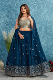 Elegant Blue Lehenga with Silver Embroidered Blouse and Dupatta