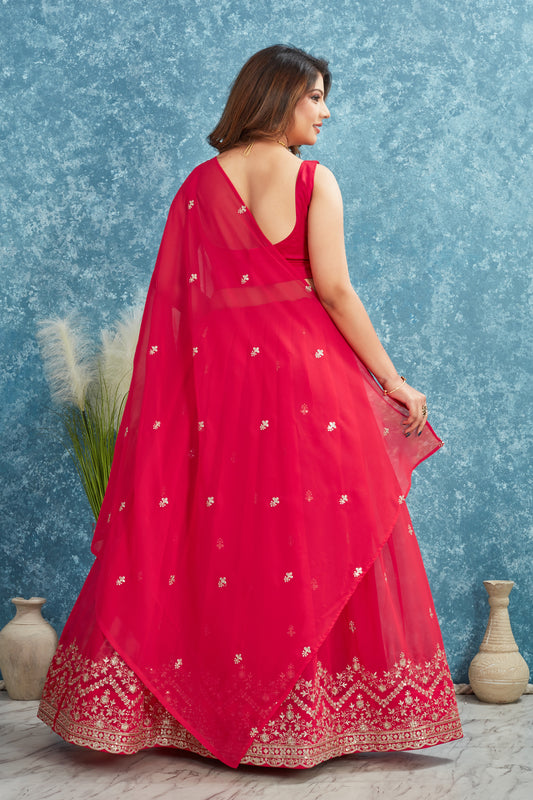 Red Embroidered Lehenga with Red Blouse Festive Ethnic Wear