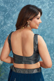 Elegant Teal Blue Lehenga with Silver Embroidered Blouse and Dupatta