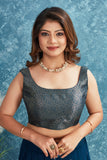 Elegant Teal Blue Lehenga with Silver Embroidered Blouse and Dupatta