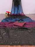 Galaxy Gleam Sequin Saree – Dual-Tone Pink & Blue with Black Sheer Pallu