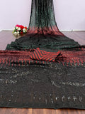 Galaxy Gleam Sequin Saree – Dual-Tone Red & Green with Black Sheer Pallu