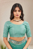 Elegant Sky Blue Organza Saree with Floral Embroidered Border Lightweight Ethnic Wear