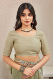 Elegant Pista Green Organza Saree with Embroidered Floral Border