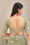 Elegant Pista Green Organza Saree with Embroidered Floral Border