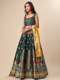 Green & Yellow Banarasi Silk Lehenga Set with Brocade Blouse