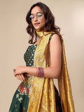 Green & Yellow Banarasi Silk Lehenga Set with Brocade Blouse