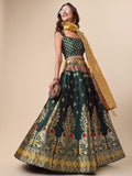 Green & Yellow Banarasi Silk Lehenga Set with Brocade Blouse