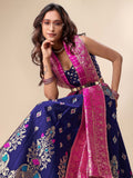 Blue & Pink Banarasi Silk Lehenga Set with Brocade Blouse