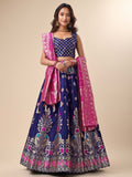 Blue & Pink Banarasi Silk Lehenga Set with Brocade Blouse