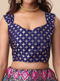 Blue & Pink Banarasi Silk Lehenga Set with Brocade Blouse