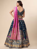 Teal & Pink Banarasi Silk Lehenga Set with Brocade Blouse