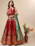 Maroon & Green Banarasi Silk Lehenga Set with Brocade Blouse