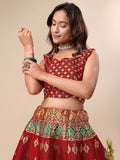 Maroon & Green Banarasi Silk Lehenga Set with Brocade Blouse