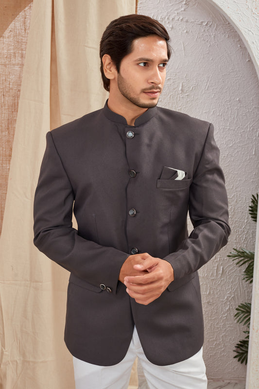 Men's Indian Ethnic Solid Mandarin Collar Bandhgala Jodhpuri Blazer Elegant Formal Wear